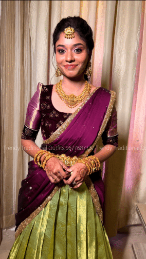 Pastel Green With Magenta pure kanchipuram pattu half saree