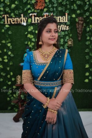 Rama Blue silk banaras half saree