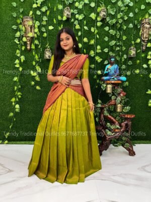 Mehendi wine copper zari half saree