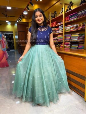 Navy Blue organza with Sea Green Maxi