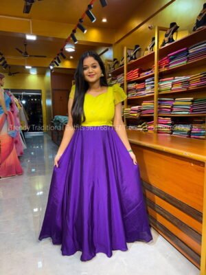 Parrot Green organza with Purple Maxi