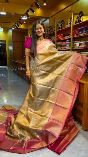 Golden with Pink Tissue Silk