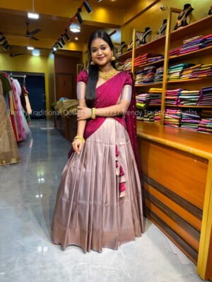 Silver Grey with Wine copper zari half saree