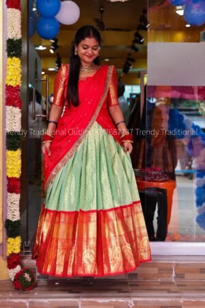 Sea Green with Red Half Saree