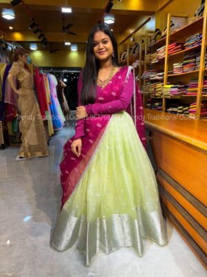 Pastel Green with Dark Magenta organza lehenga