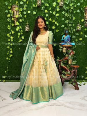 Off white with Sea Green organza half saree