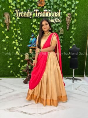 Onam - Off White with Hot Pink
