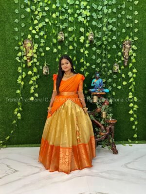 Gold With Orange Organza Half Saree
