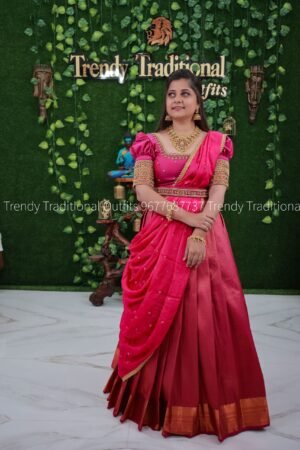 Rani Pink silk banaras half saree
