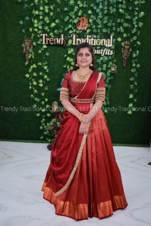 Maroon silk banaras half saree