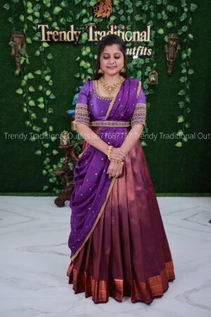 Purple silk banaras half saree