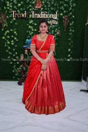 Red silk banaras half saree