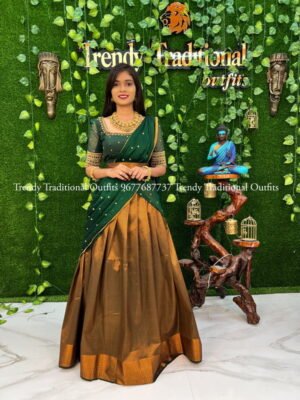 Bottle Green silk banaras half saree