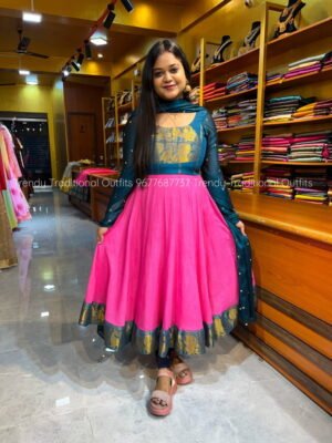 Rose Pink with Teal Blue Anarkali