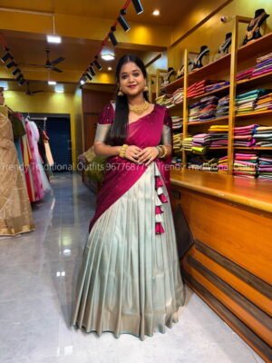 Ice Blue with Wine copper zari half saree