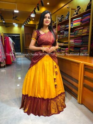 Yellow with Maroon Half Saree