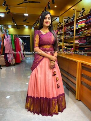 Baby Pink with Wine Half Saree