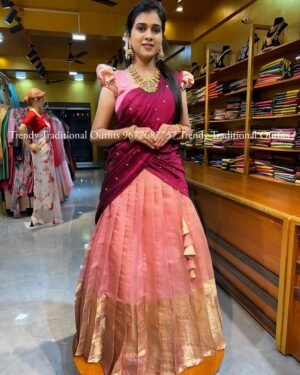Pastel Pink With Wine Half saree