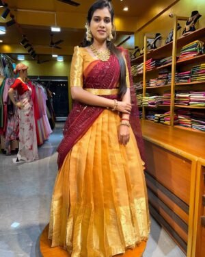 Peach With Maroon Half Saree
