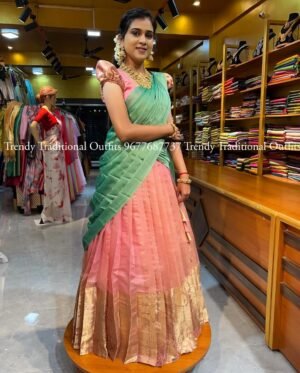 Pastel Pink With Sea Green Half Saree