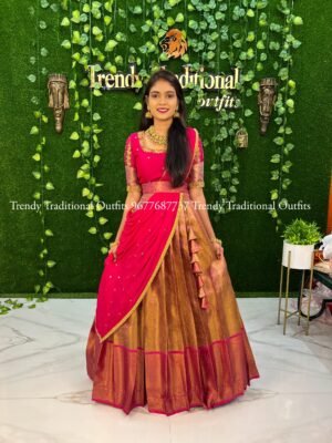 Rose Gold with Rani Pink Tissue Banaras Half Saree