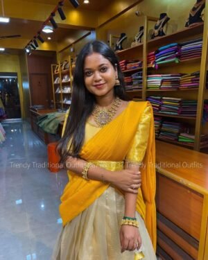 Cream With Yellow Halfsaree