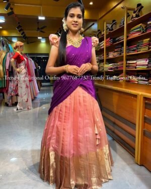 Pastel Pink With Purple Half Sarees