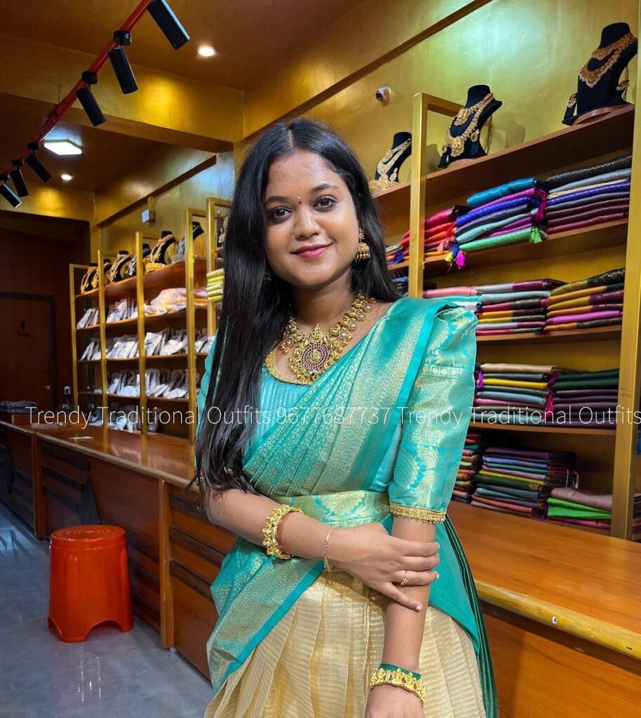 Cream With Sea Green Halfsaree
