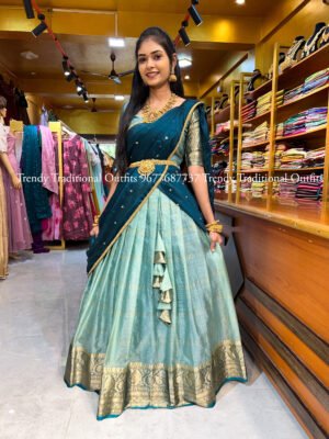 Ice Blue with Teal Blue Banaras Half Saree