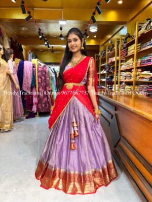 Lavander with Red Banaras Half Saree