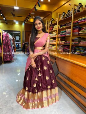 Brown with Mauve Pink Banaras Half Saree