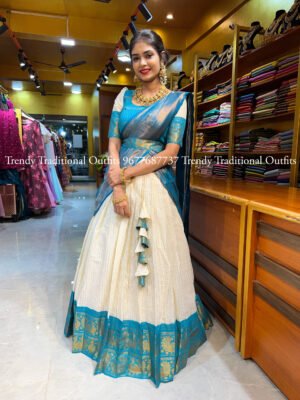 Onam - Off White With Rama Blue Half Saree