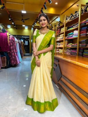 Onam – Off White With Mehendi Green Saree