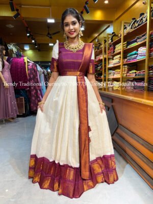 Onam – Off White With Wine Gown