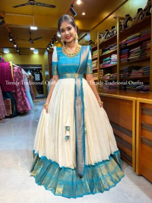 Onam – Off White With Rama Blue Gown