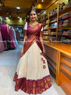 Onam - Off White With Wine Half Saree