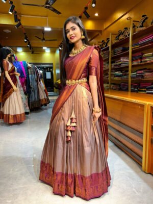 Grey with Wine Half Saree