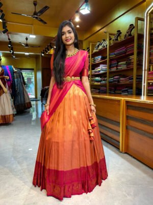Peach Pink with Rani Pink Half Saree