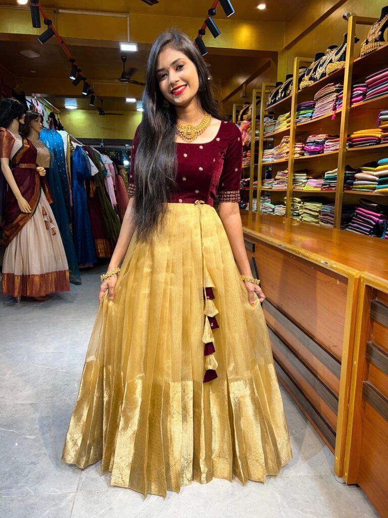 Maroon with Gold Velvet Tissue Gown