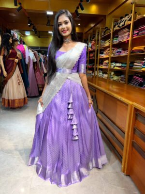 Silver Zari Lavender Banaras Half saree