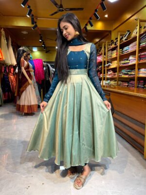 Apple green with Teal blue Anarkali