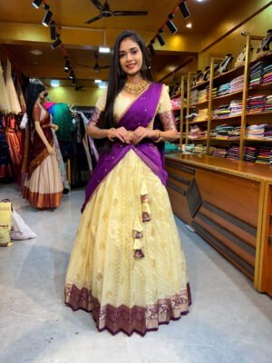 Off White with Purple Half Saree