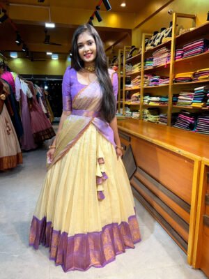 Onam - Off White With Lavender Half Saree