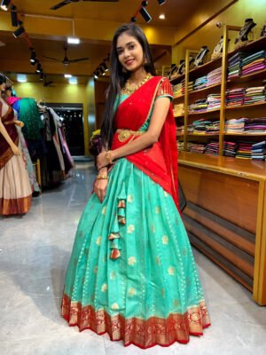 Rama Green with Red Half Saree