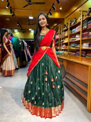 Bottle Green with Red Half Saree