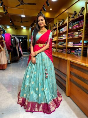 Rama Blue with Rani Pink Half Saree