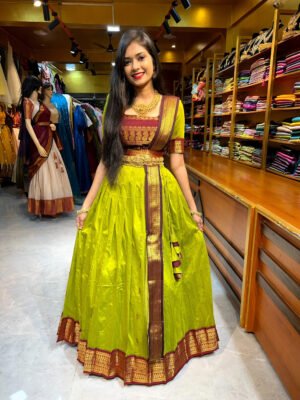 Green with Maroon Half Saree