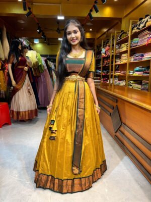 Mustard with Bottle Green Half Saree