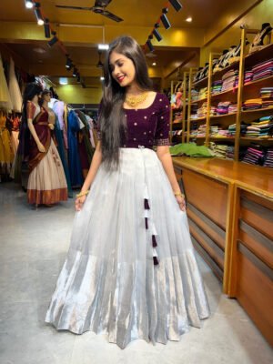 Wine with Silver Velvet Tissue Gown