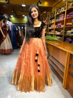 Brown with Peach Velvet Tissue Gown
